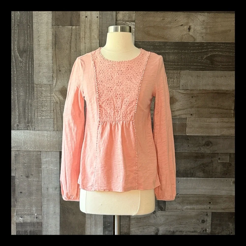 Boden pink peasant top small feminine boho floral eyelet lace angelic lovecore